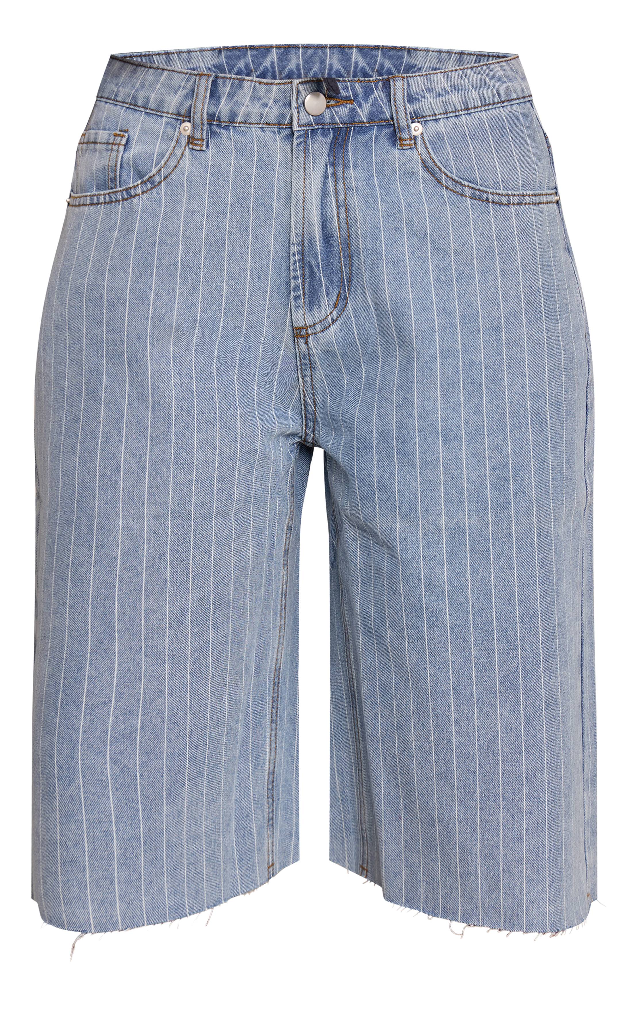 Bleu Clair Short En Jean Long À Rayures Tennis