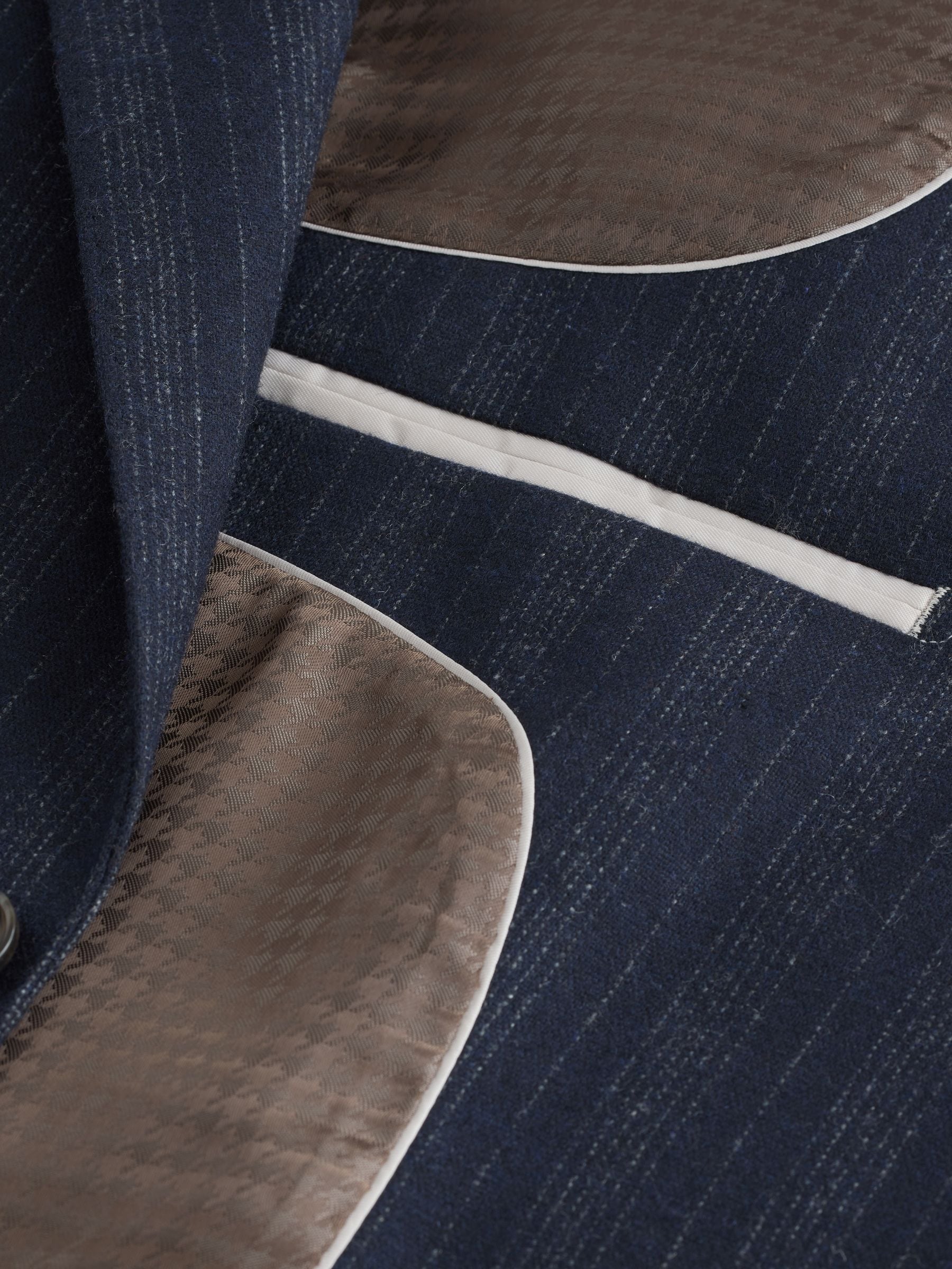 Donkerblauw - Tailored Fit Striped Wool Blend Suit Jacket