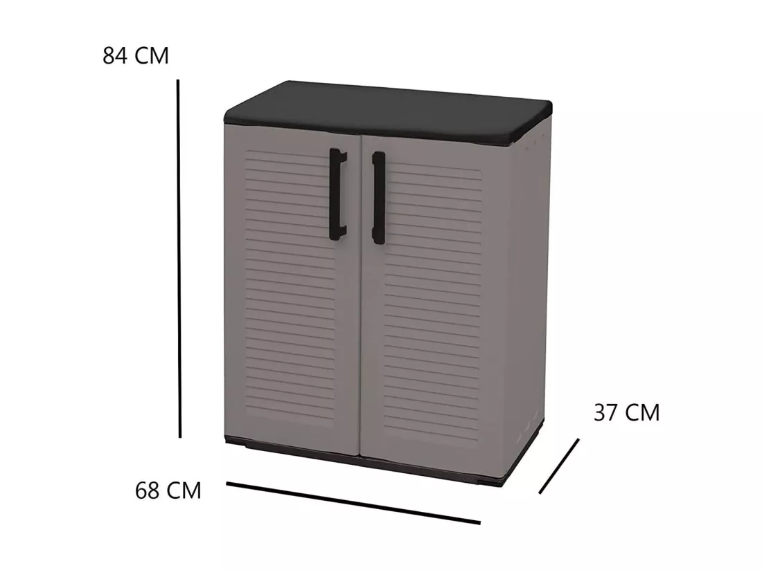 Armoire d'extérieur Bilzen, Mobilier d'extérieur, Armoire de balcon polyvalente, 100% Made in Italy, Gris et Noir, Finition rayée, 68x37h84 cm