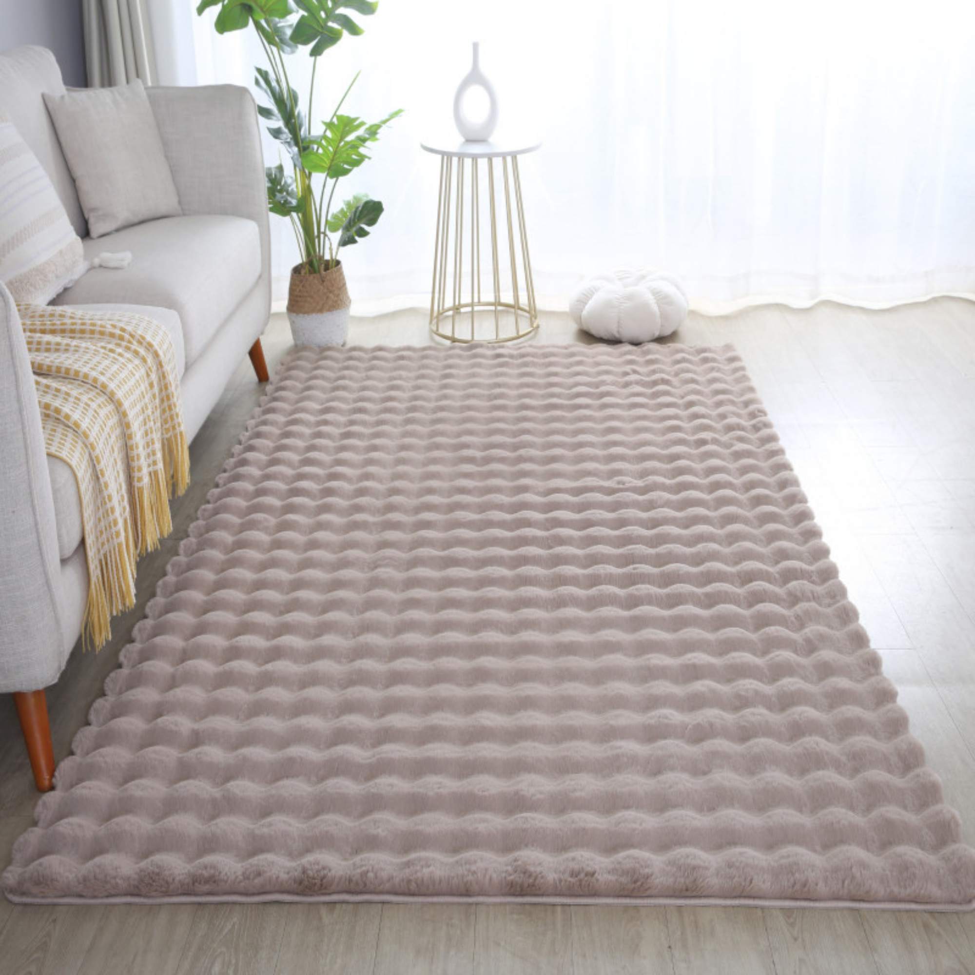 Weicher Hochflor Teppich Wohnzimmer Einfarbig, Flauschig, Rutschfest,