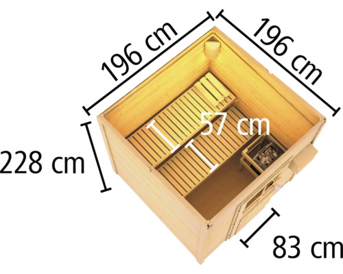 Karibu Talos 2 saunacabine zonder oven, zonder voorkamer, met houten deur en geïsoleerd glas