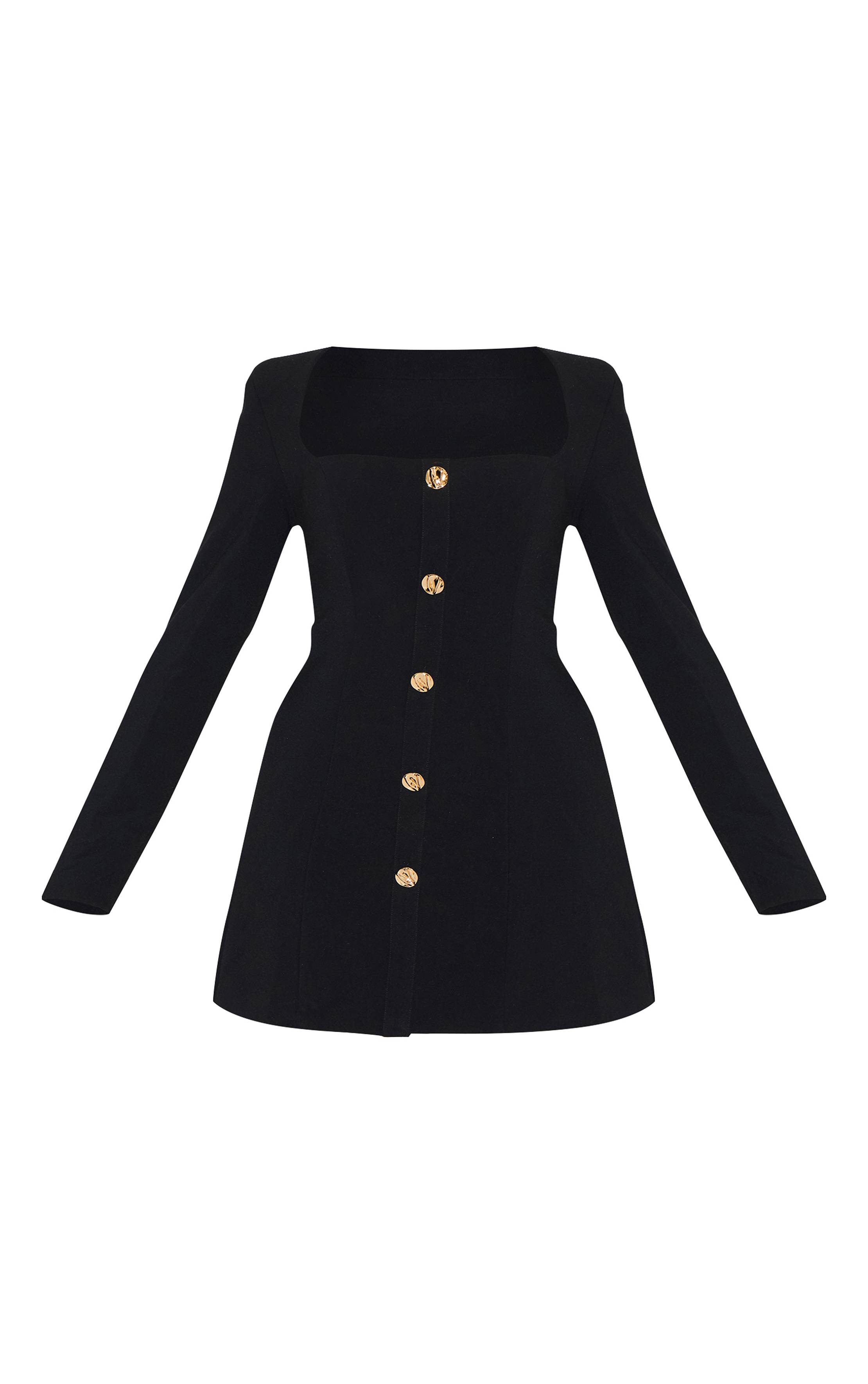 Noir Robe Mini Ajustée À Encolure Carrée Avec Boutons Martelés Shape