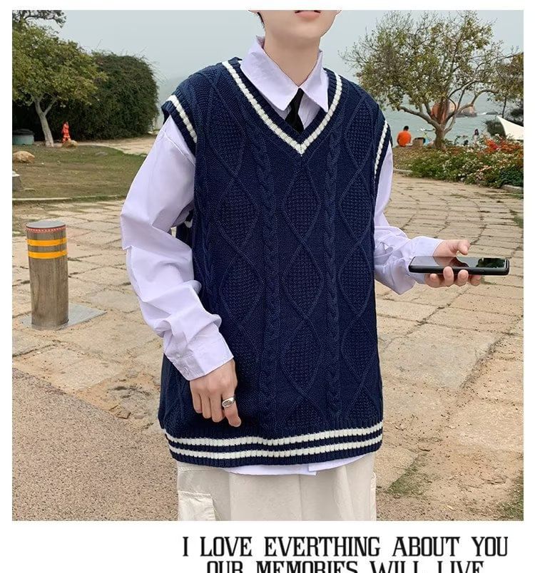 jaywoon - V-hals Argyle Oversized Trui Vest