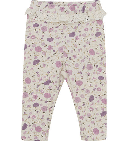 Minymo Leggings - Eierlikör/Rosa m. Blumen
