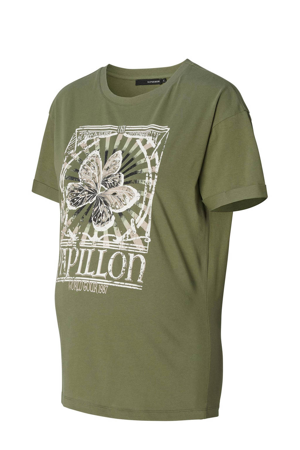 Supermom zwangerschapsshirt Evergreen met pied-de-poule groen