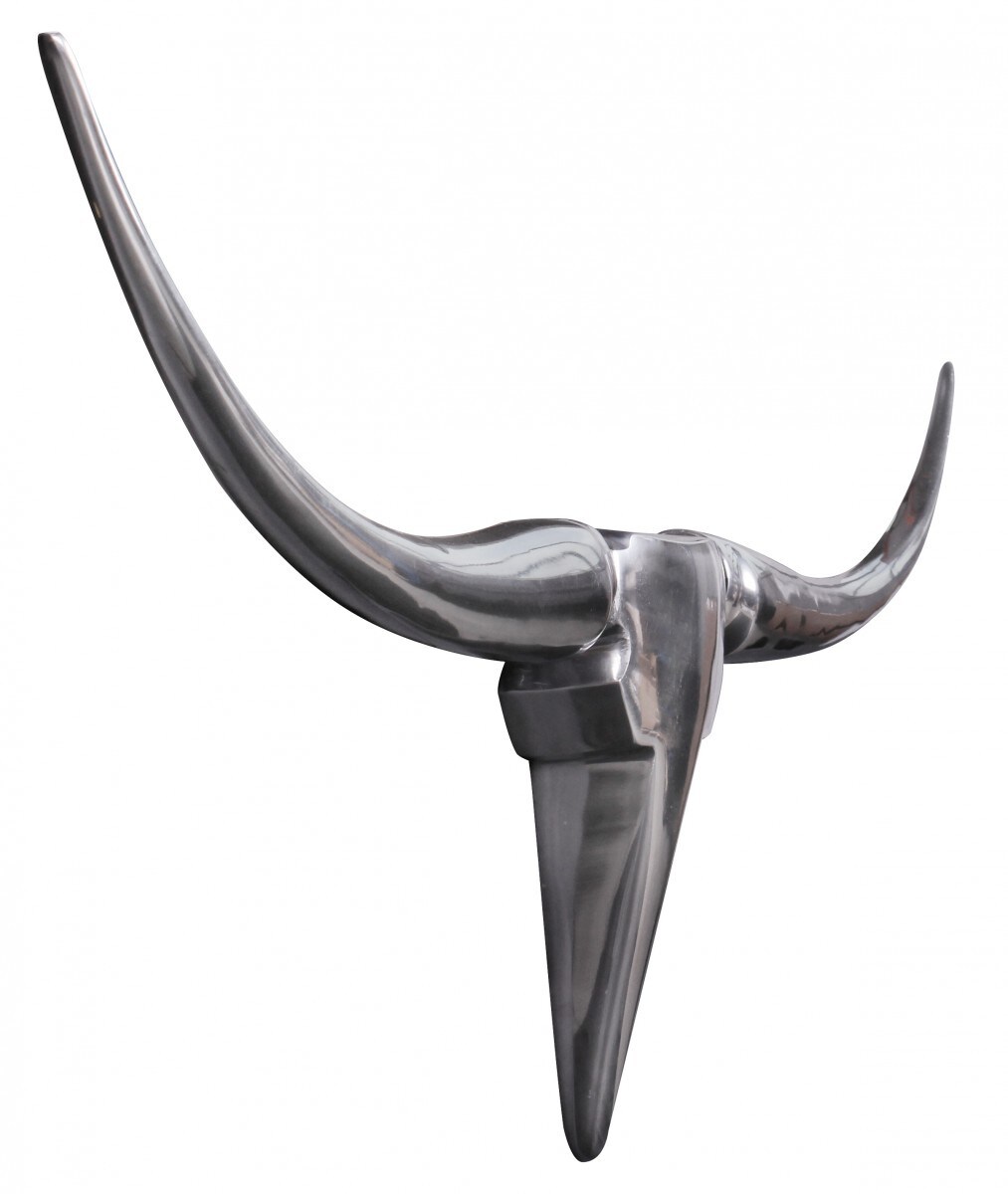 FineBuy Bull Geweih S Wanddekoration 74cm breit Alu Aluminium silber Wandgeweih