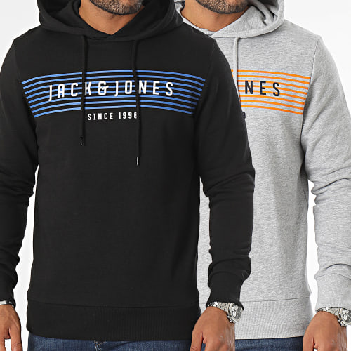 Lot De 2 Sweats Capuche Planet Noir Gris Chiné