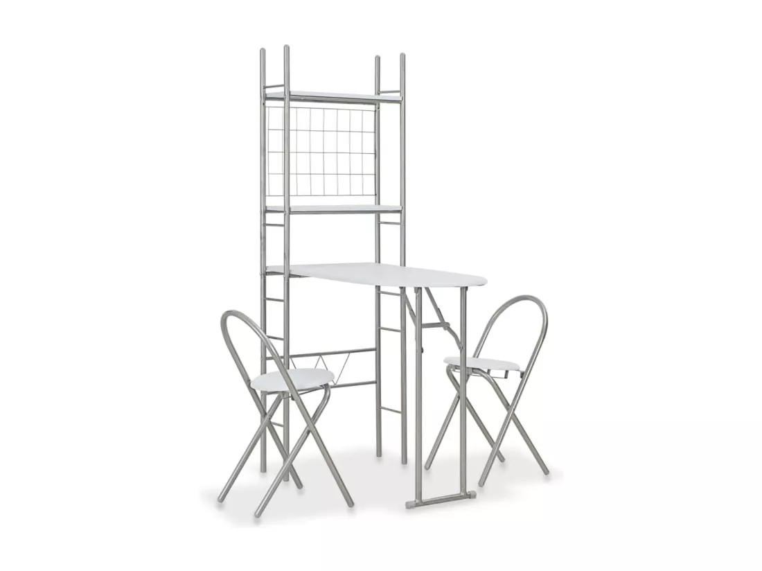 Ensemble à dîner pliant 3 pcs et étagère de rangement MDF acier