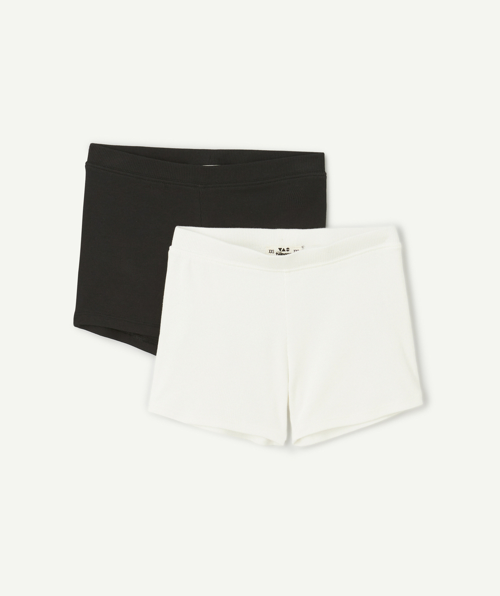 lot de 2 shorts fille en coton bio blanc et noir