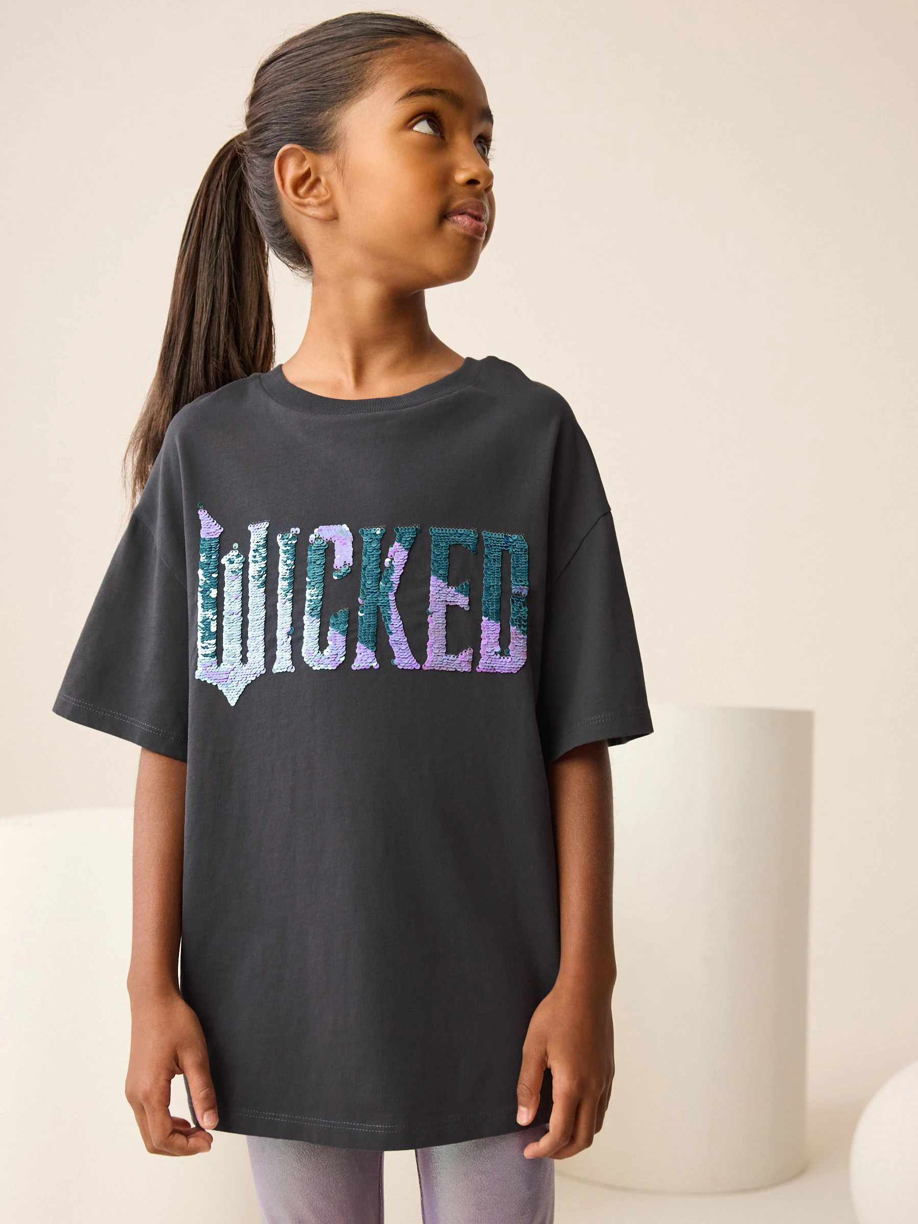 Antraciet - Wicked oversized T-shirt met print (3-16jr)