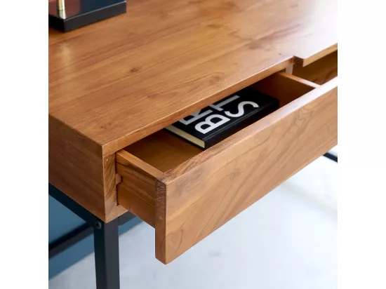 Bureau en teck massif et métal 120 cm