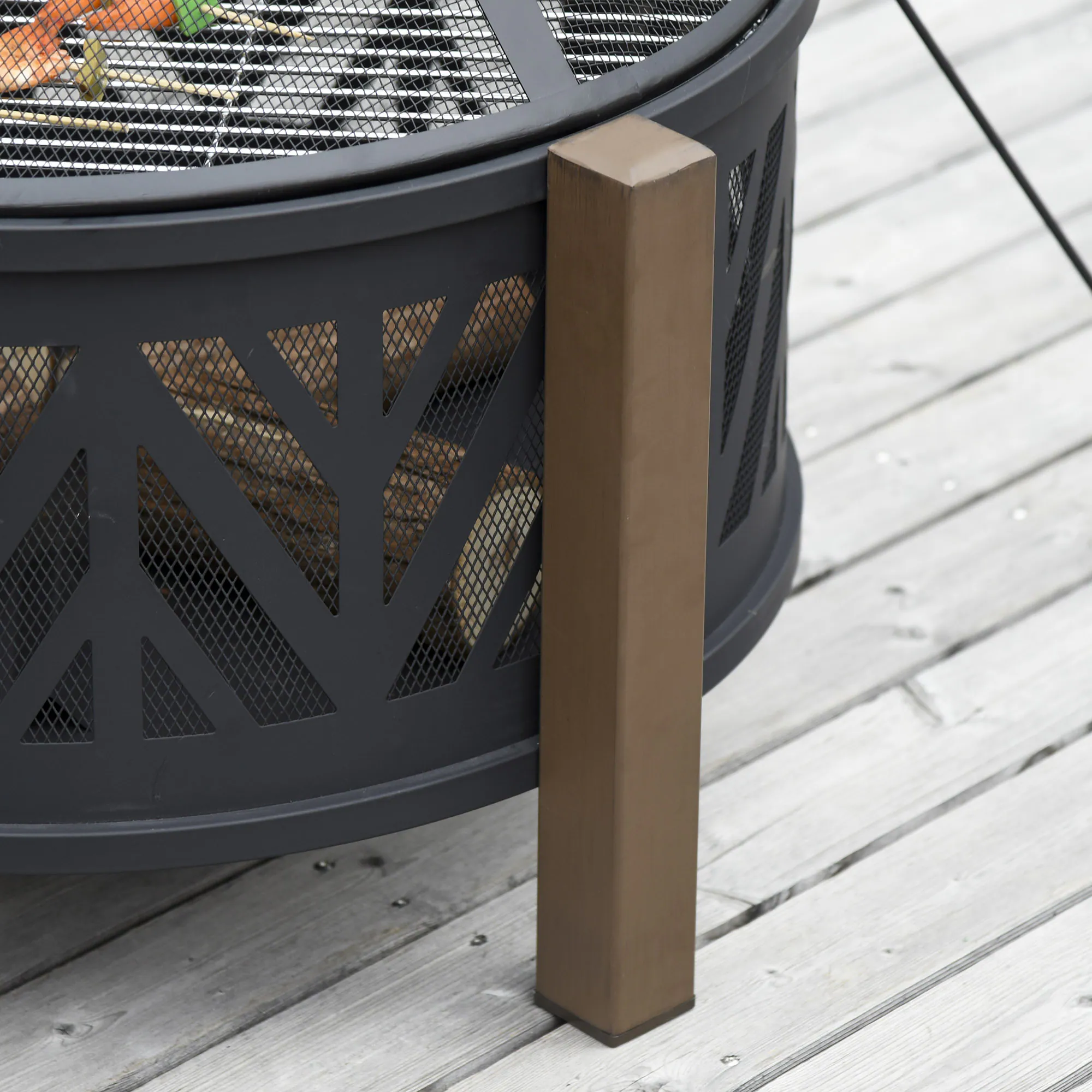 Outsunny Feuerschale mit Grillrost schwarz, braun Ø78 x 60H cm
