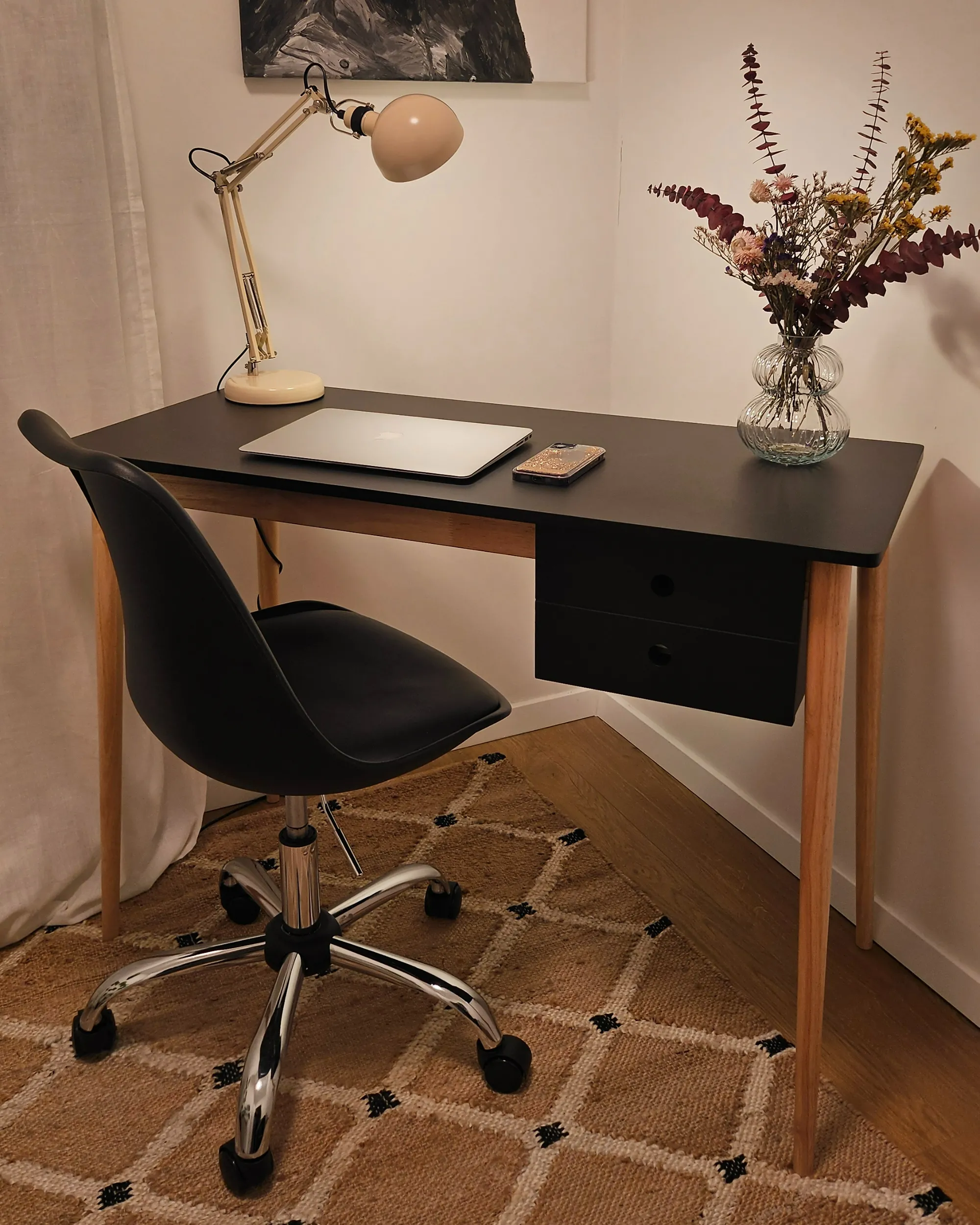 Bureau EBEME Zwart 106 cm 48 cm met opbergruimte