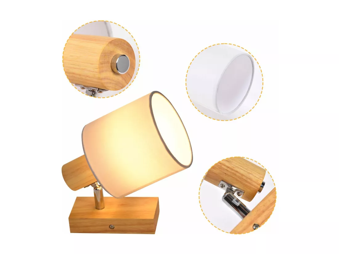 NETTLIFE Spot de Plafond Couloir Mural Moderne en Bois Pivotant à 350° E14 MAX.40W pour Salon Chambre Cuisine (sans Ampoule)