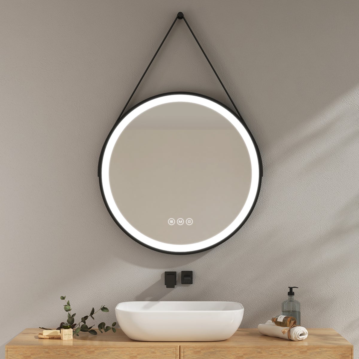 EMKE Badkamerspiegel met verlichting, LED-spiegel met aanraakschakelaar, rond, anti-condens, 3 dimbare lichtkleuren, diameter 70 cm