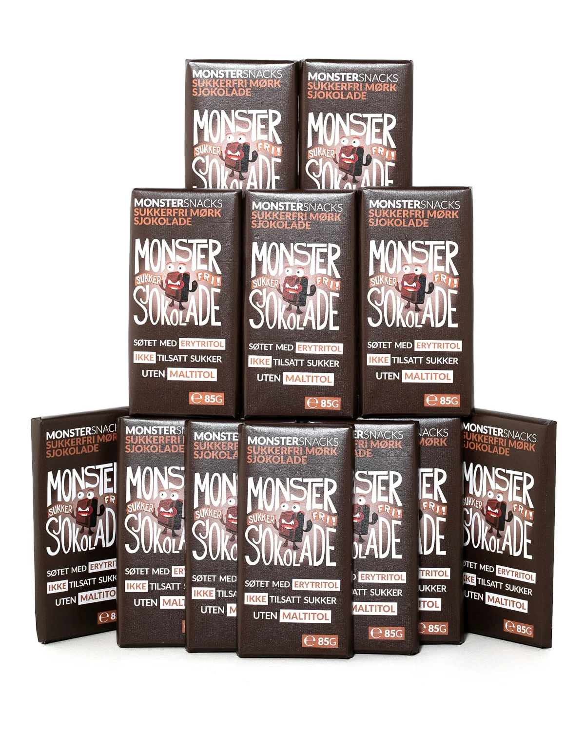 Monster Sukkerfri Belgisk Mørk Sjokolade 12x85g - TOLVPAKNING!