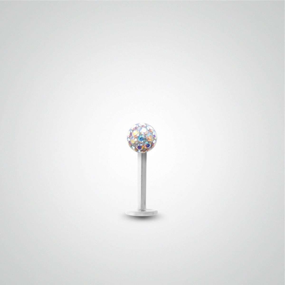 Piercing tragus en or blanc et cristal de Swarovski irisé