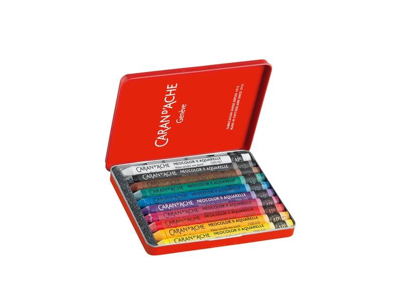 Caran d'Ache Wachsmalstifte Neocolor 2 wasservermalbar, 10 Kreativ-Set mit Wachspastellen