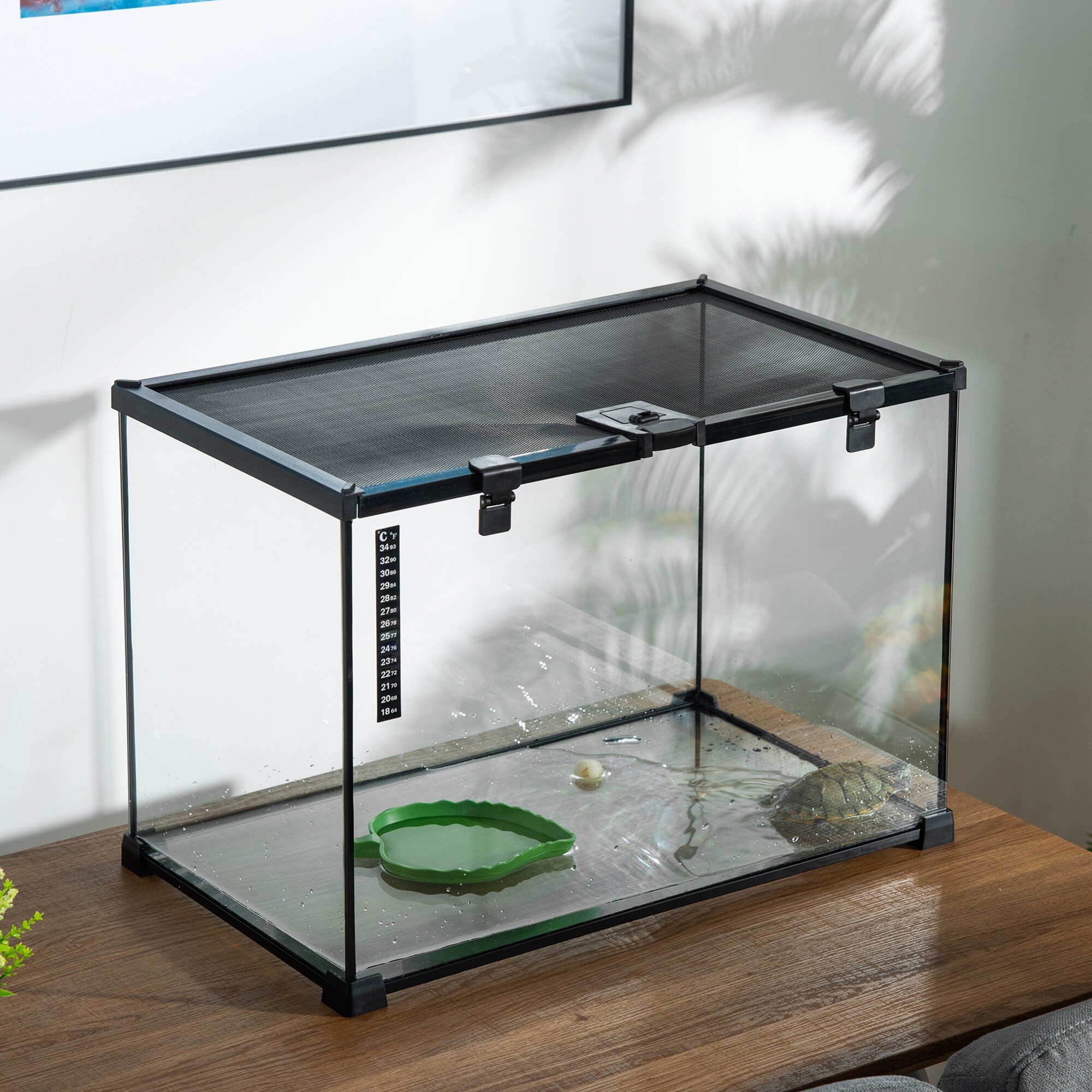 PawHut Terrarium mit Thermometer schwarz 50B x 30T x 35H cm