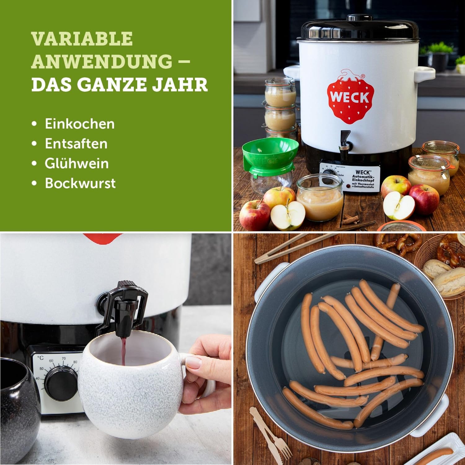 WECK Einkochautomat WAT14-A Emaille mit Präzisionsthermostat und Auslaufhahn– 29L Einkochtopf, Glühweinkocher, Dampfentsafter, Einweckautomat – Made in Germany, hochwertig & vielseitig