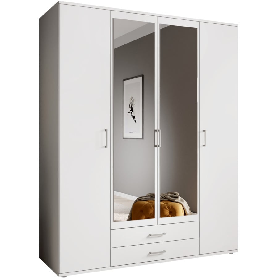 Drehtürenschrank Karl Melamin weiss 120 x 197 x 54 cm, mit Spiegel
