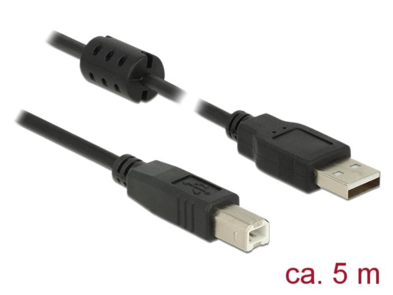 Delock USB 2.0-Kabel  USB A - USB B 5 m Geeignet für Drucker u. Scanner, transparent