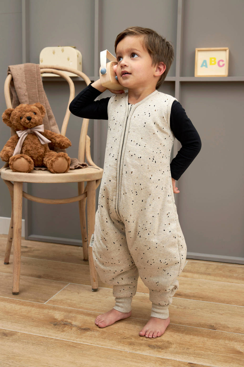 baby winter slaapoverall jumper Rib Mini Spot sand melange