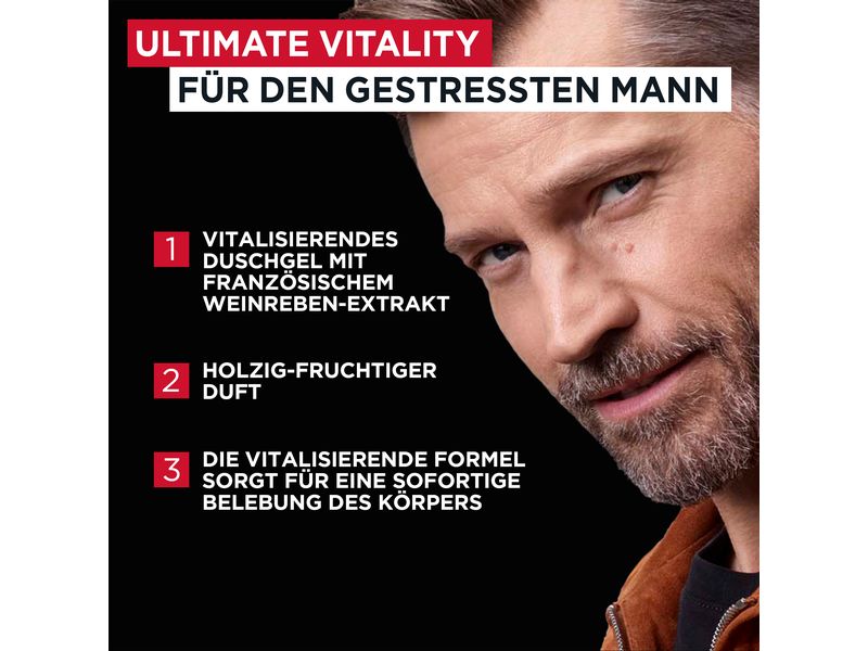 L'Oréal Men Expert Duschgel Ultimate Vitality 250 ml Waschgel reinigt intensiv und hinterlässt einen holzig-frischen Duft