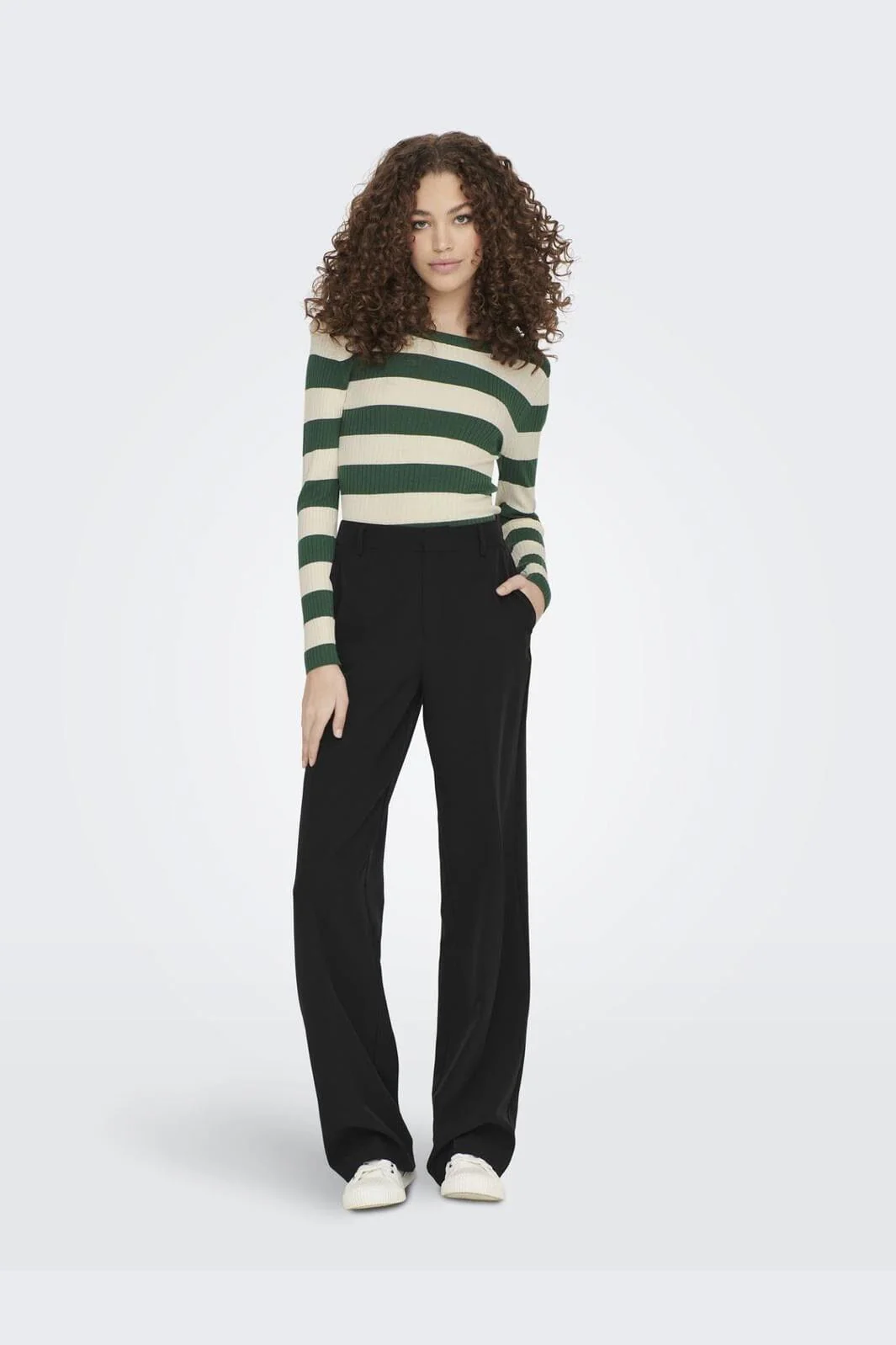 JDY JDYplum L/S O-Neck Pullover Knt 4071732 trekking green w eggnog stripes
