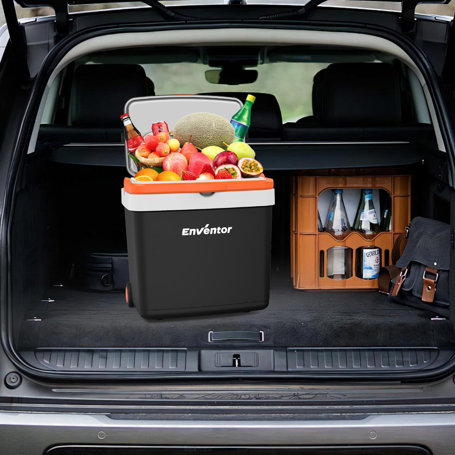 Enventor Kühlbox 33 Liter, Elektrische Kühlbox mit Rollen & Verlängerter Griff, Gefrierbox zum Warmhalten und Kühlen, 12V 230V, ECO Modus, Kühlschrank für Auto, Camping und Boot