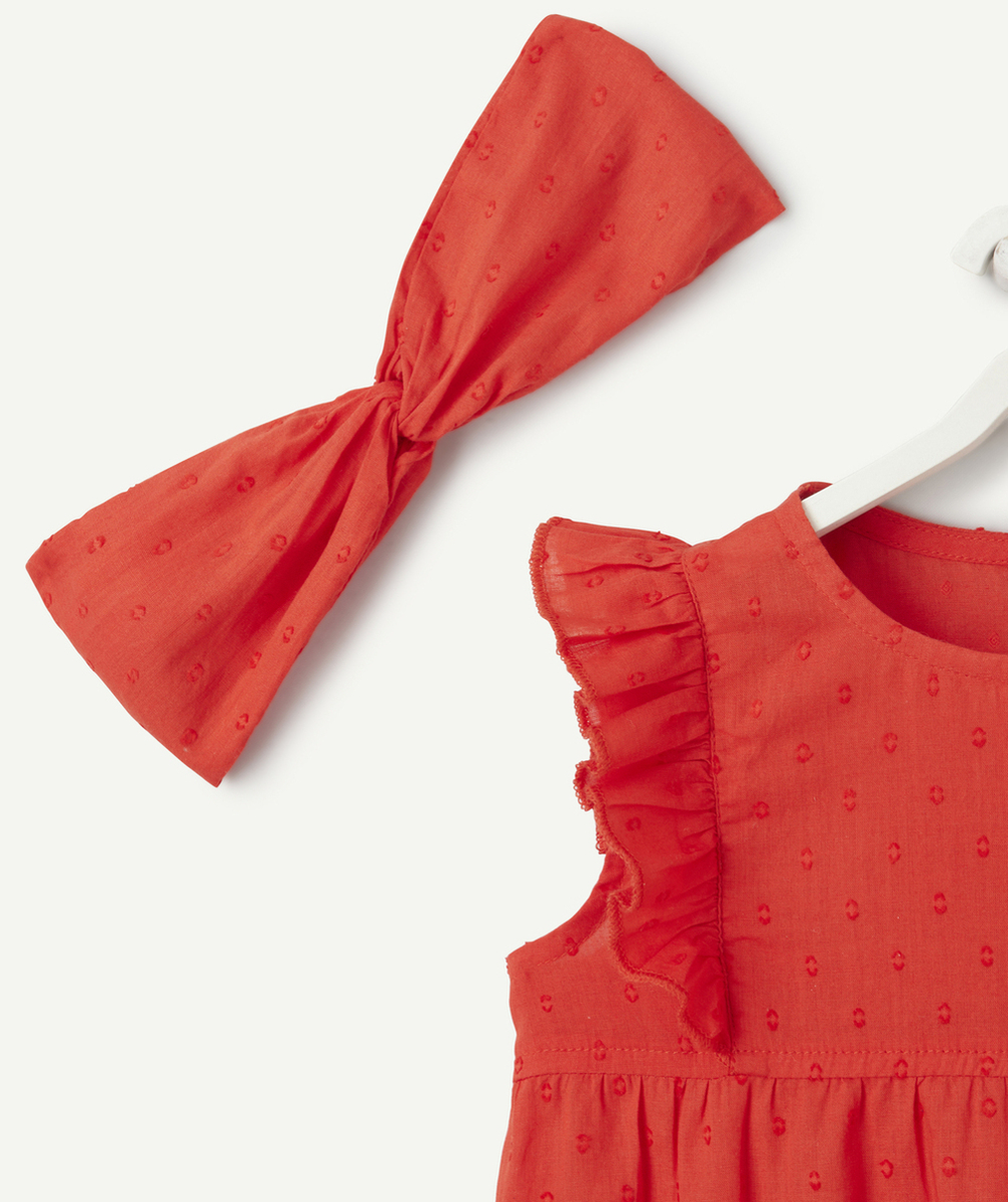 barboteuse bébé fille en coton bio rouge avec turban assorti