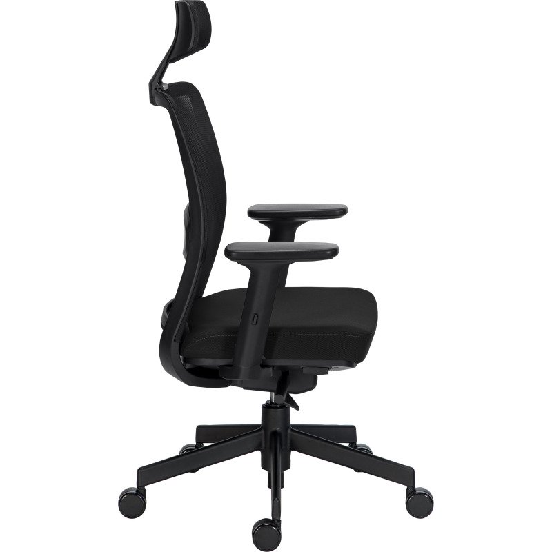 Chaise de bureau ERGO MOOV' - Tissu et maille - Dossier avec soutien lombaire rembourré  - Appui-tête - Accoudoirs - Mécanisme synchrone avec réglage profondeur d'assise