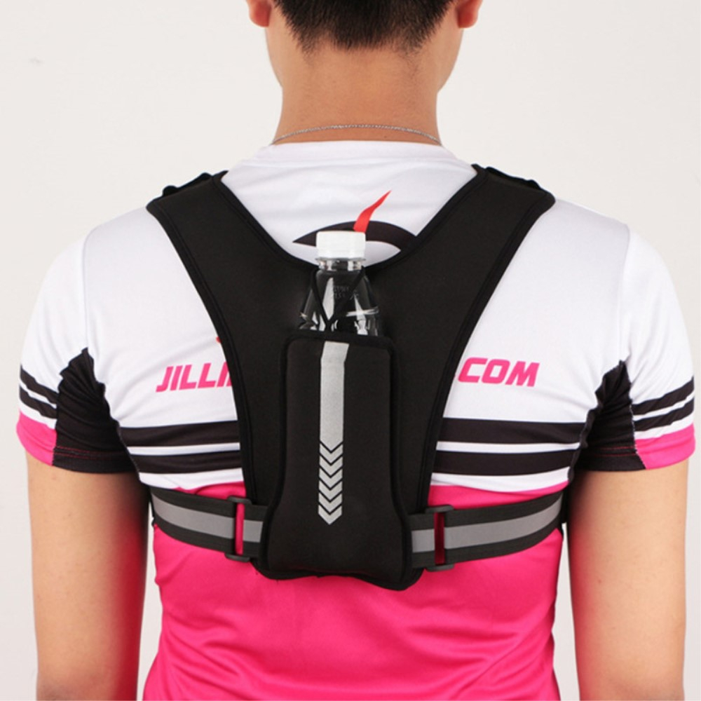 Reflektierende Laufweste Verstellbare Outdoor Sport Weste mit Brusttasche   Kopfhörerbuchse - Schwarz