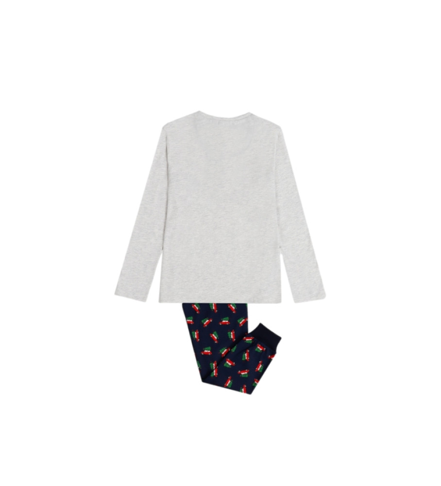 Pijama de manga comprida Admas com estampa de árvore de Natal cinza