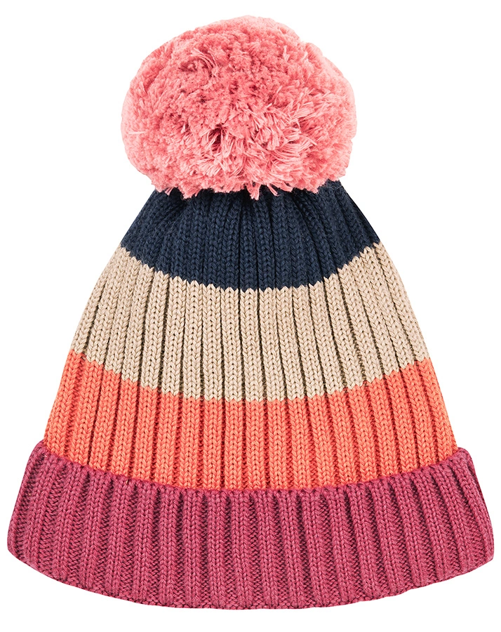 Strickmütze POMPULA mit Bommel in beet red/rose