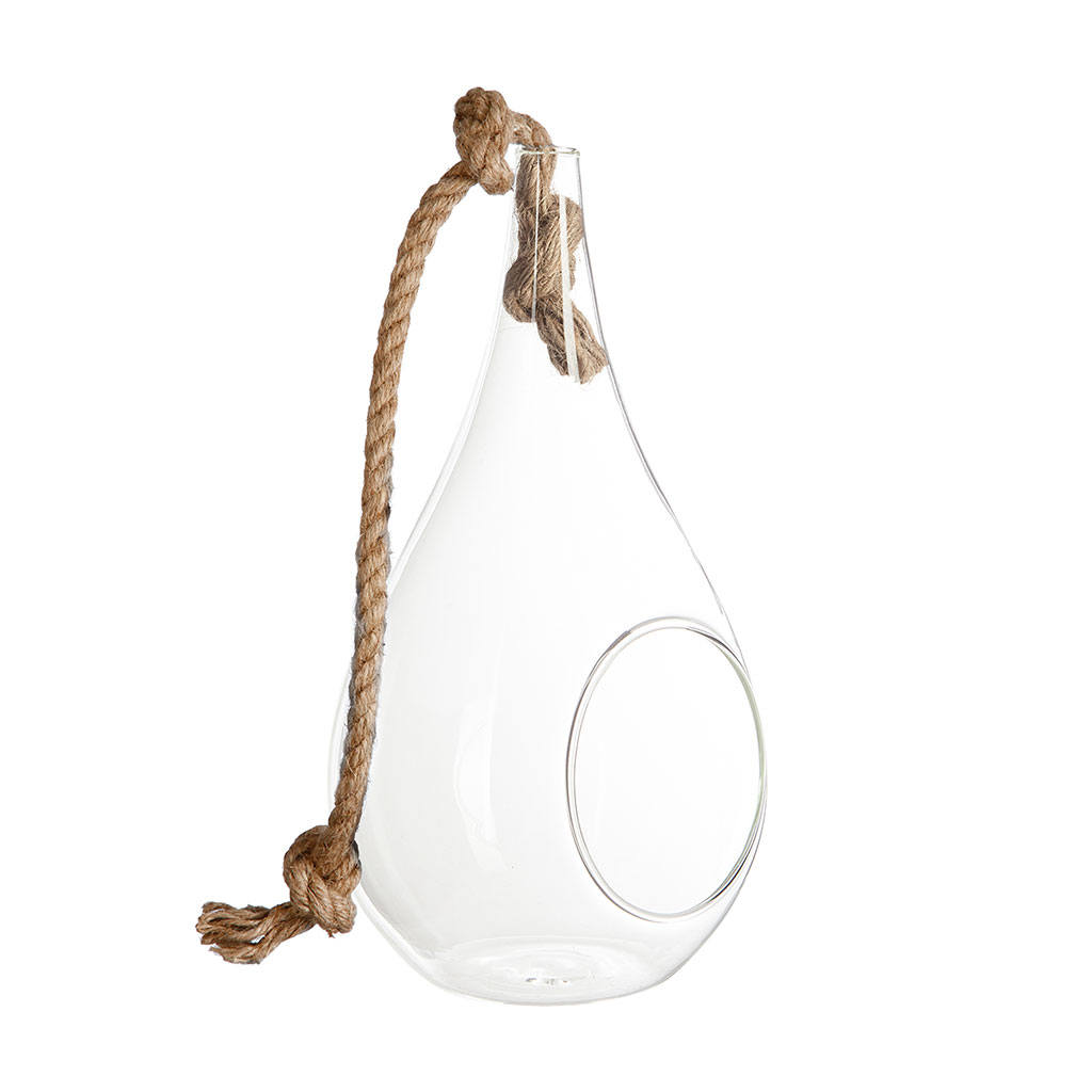 Goutte en verre et corde à suspendre H 25