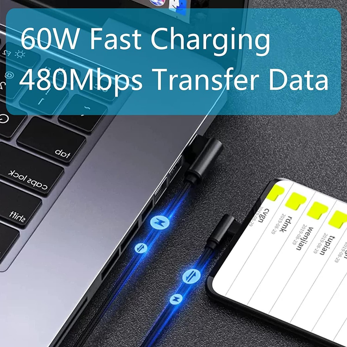NÖRDIC Vinklet USB-C til vinklet USB-C-kabel 60W for synkronisering og hurtiglading svart 1m