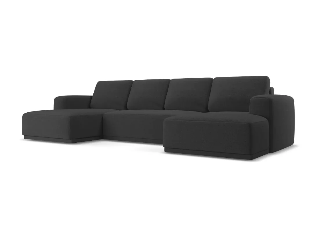 Canapé d'angle panoramique convertible en tissu chenille - anthracite - KAILA