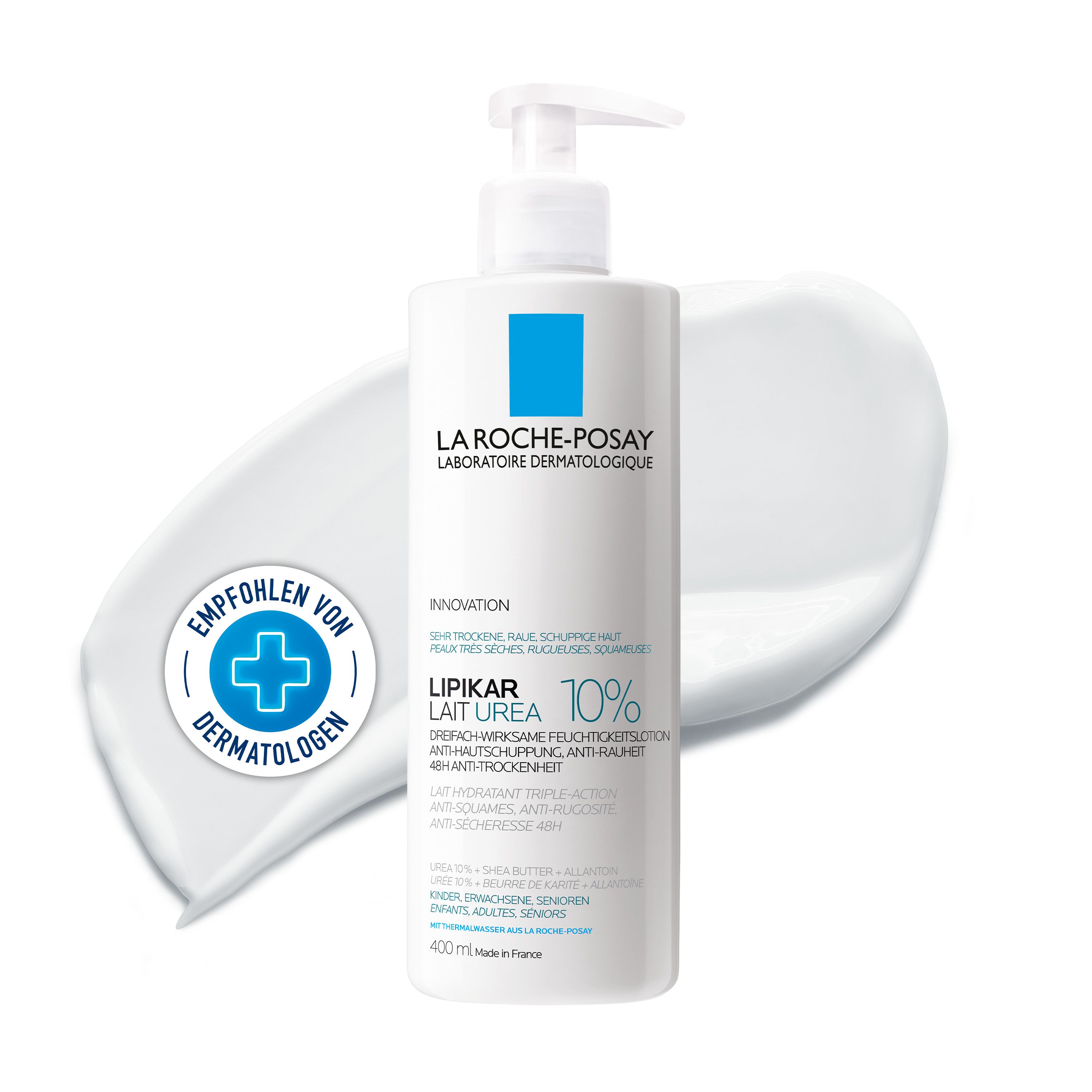 La Roche Posay Lipikar Lait Urea 10 %: Feuchtigkeitsspendende Körperlotion mit 10 % Urea für sehr trockene Haut + La Roche Posay Lipikar Huil Lavant 100ml GRATIS