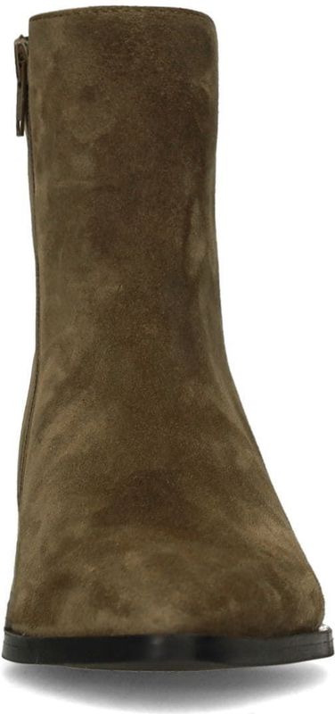 Manfield - Enkellaarsjes - Groen - Suède - Platte Blokhak 3 cm