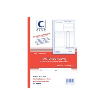 ELVE - Manifold Carnet de factures/devis auto-entrepreneurs - 40 dupli - A4