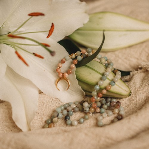 Collier mala, 108 pierres amazonite