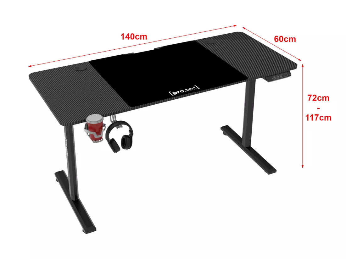 Bureau électrique Hayward à hauteur réglable 140 x 60 x 72 - 117 cm noir [pro.tec]