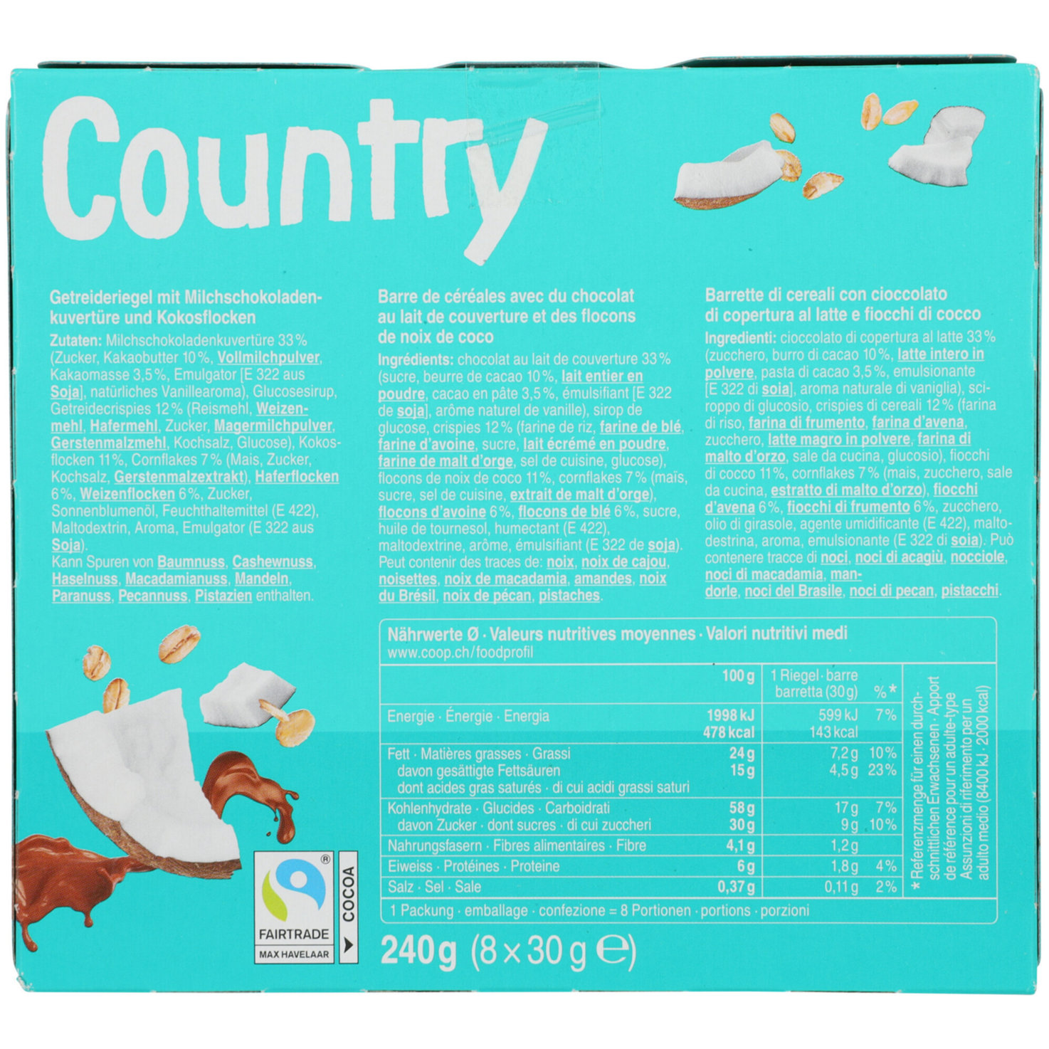 Country Riegel Choco Coconut 8x30g