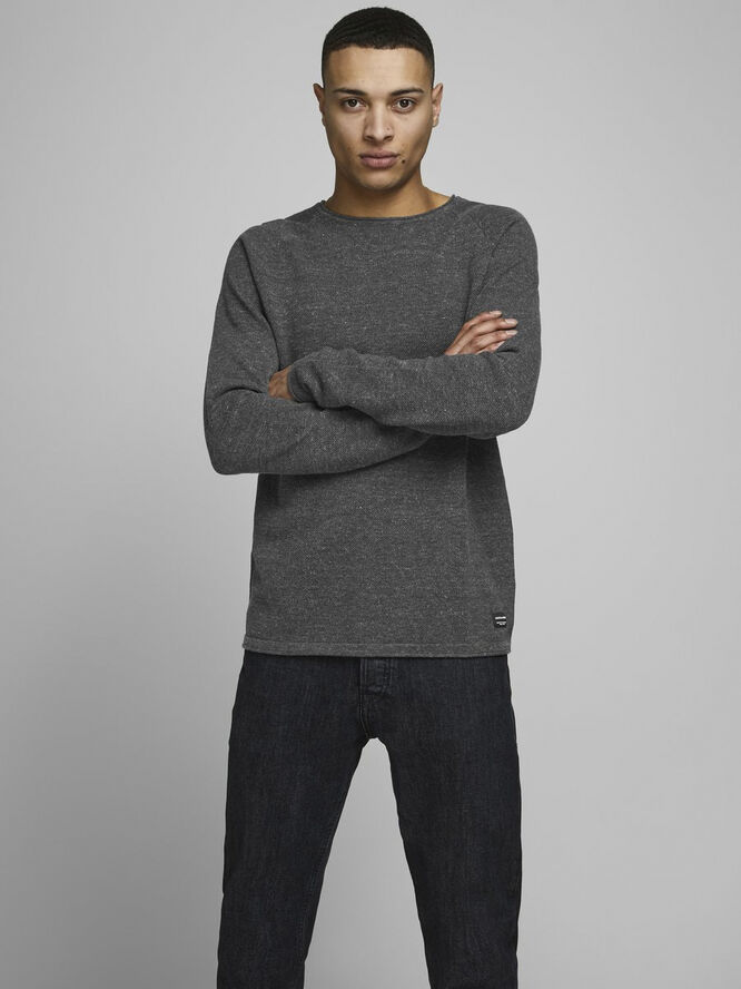 Jack & Jones JJEHILL KNIT CREW NECK NOOS Dark grey melange