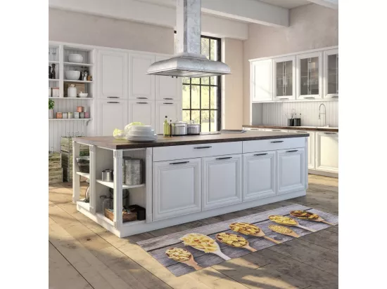 tapis cuisine 50x150 en PVC gris et beige motif fresque KITCHCUI