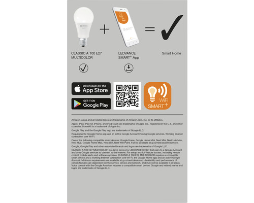 Ledvance Smart Wifi LED-lamp dimbaar A100 E27/14W (100W) mat 1521 lm 2700-6500 K RGBW