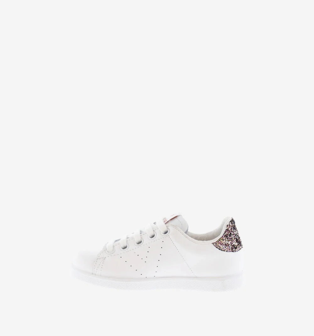 TENIS CUIR & GLITTER Baskets blanches en cuir ROSA