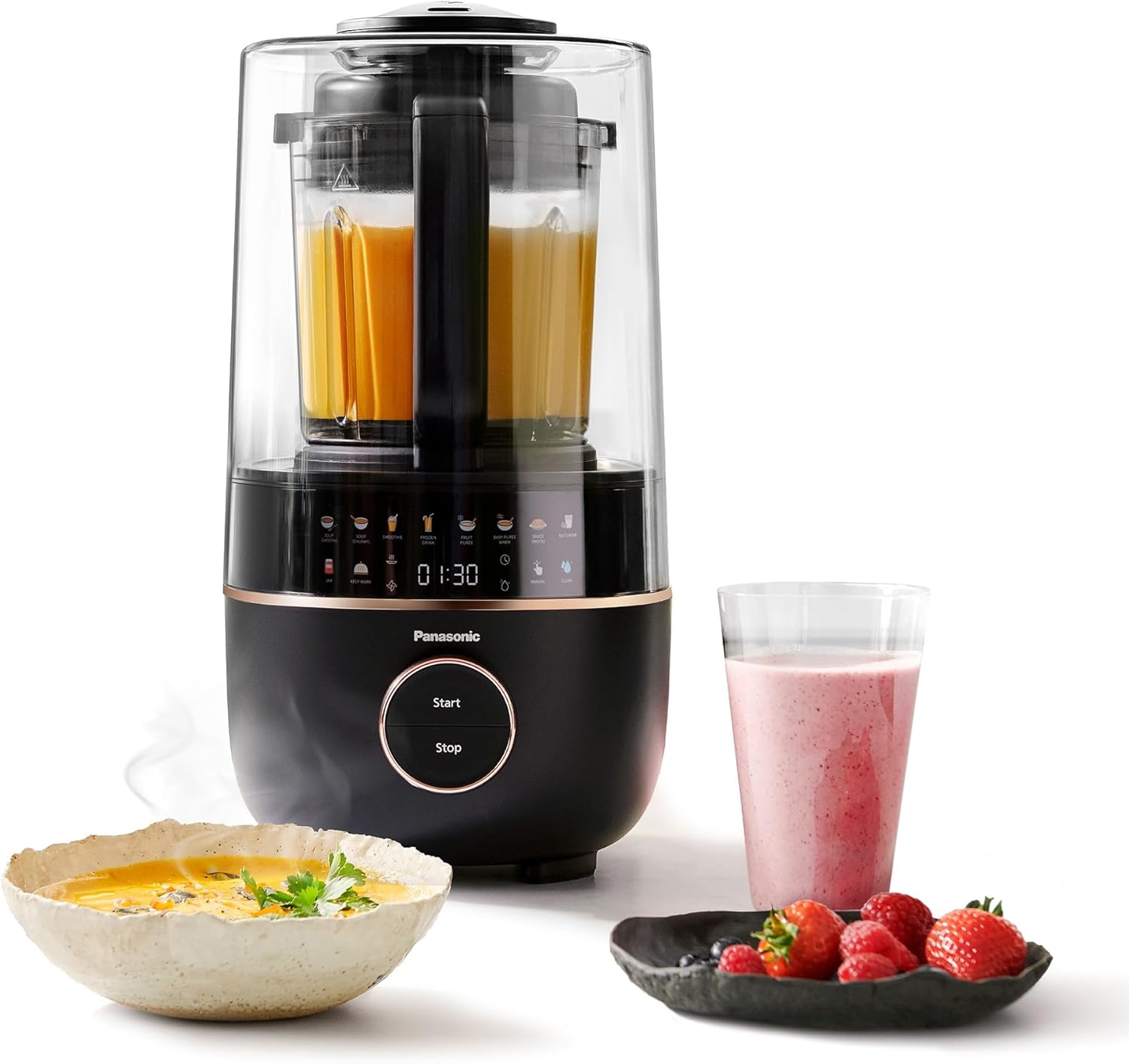 Panasonic MX-HG4401KXE Standmixer & Suppenbereiter,2 l, 800 W, Leiser Mixer,Heiß & Kalt, 9 Automatikprogramme, 10 Geschwindigkeitsstufen, Timer, Warmhalten, Automatische Reinigung, Schwarz & Roségold