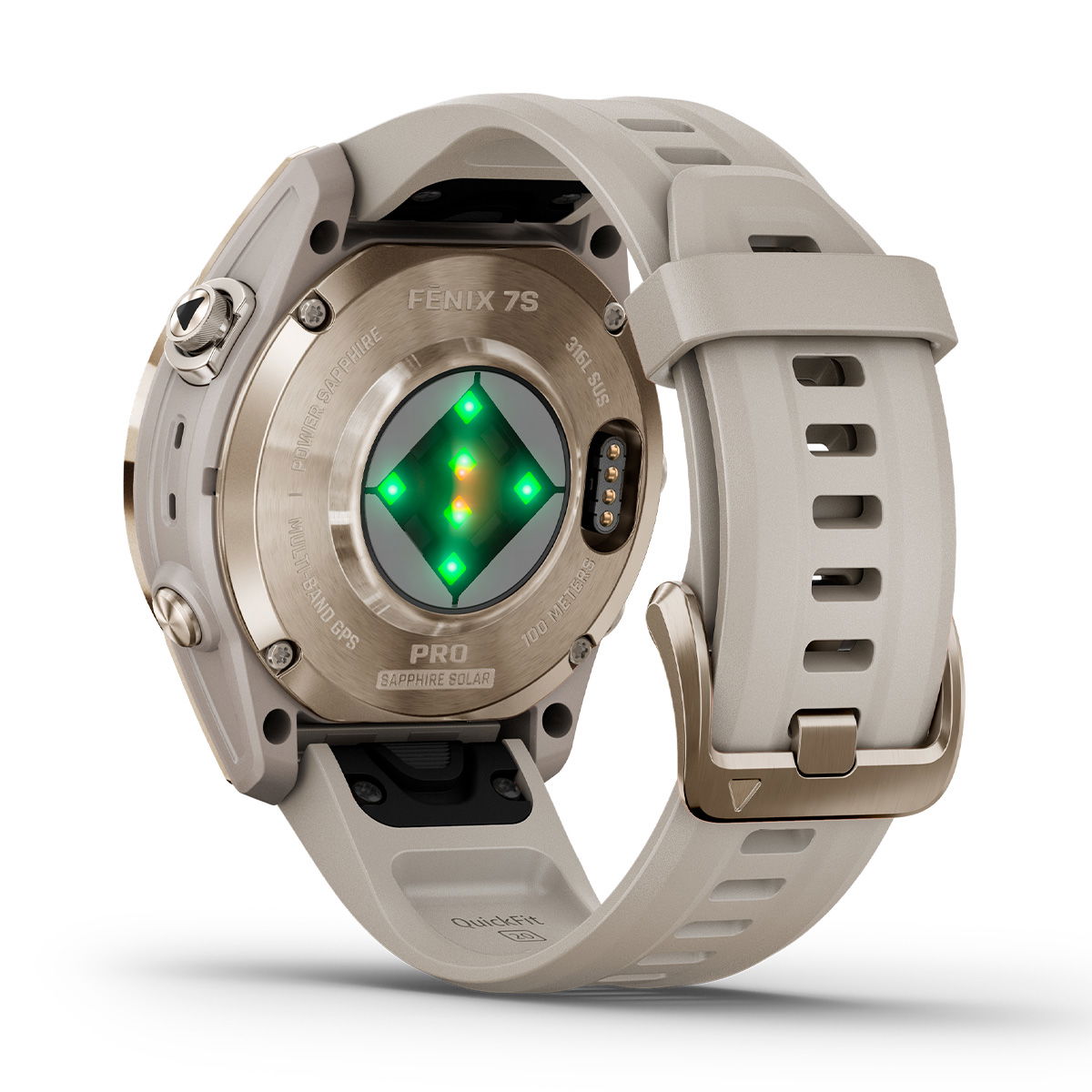 Garmin Fenix 7S Pro Sapphire Solar - Soft Gold, Light Sand rem, 42 mm